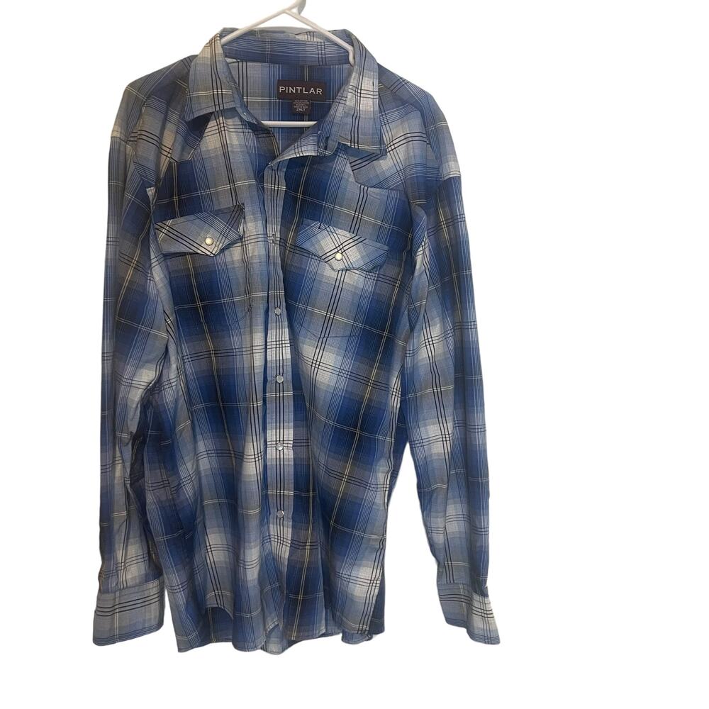 Pintlar Men's Big & Tall Size XXL‎ Blue Pearl Snap Western Long Sleeve Button Up